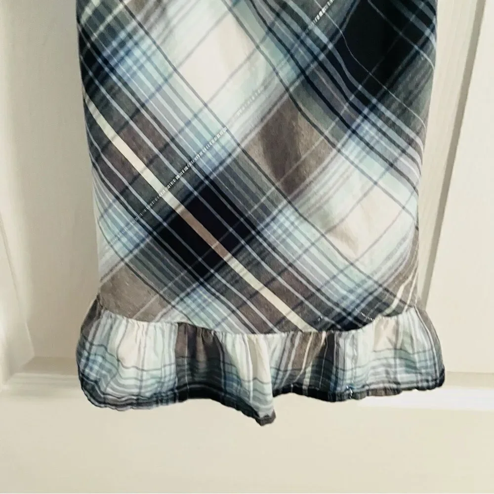 Justice Sequin Ruffle Blue Plaid Tank Top Silver Theead Trim Girls 12